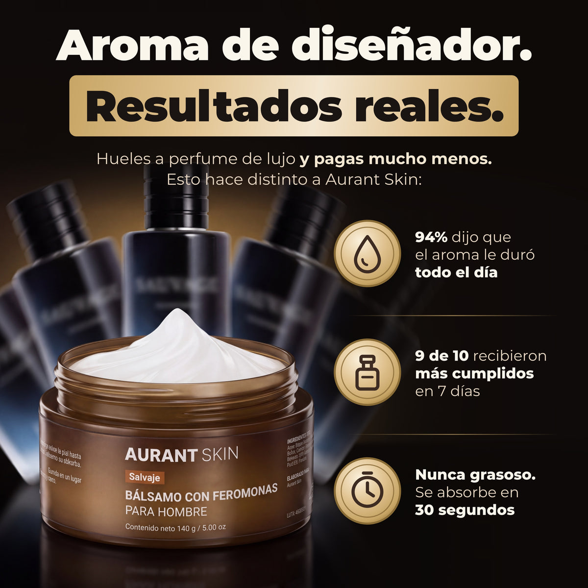 Pote abierto del bálsamo perfumado Aurant Skin Salvaje frente a frascos de Dior Sauvage EDP: aroma de diseñador todo el día